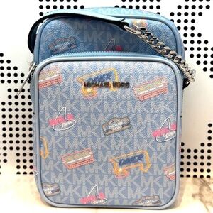 Michael Kors Medium Jet Set Travel NS Chain Xbody Bag Light Sky Multi